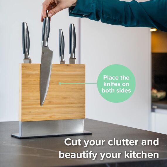 Coninx Messerblock Magnetisch Doppelseitig | Messerhalter Magnetisch ohne Messer | Küchenmesser Knife Holder mit Starkem Magnet | Messerständer Magnetisch Messerbrett Beidseitig Rutschfest | Bambus