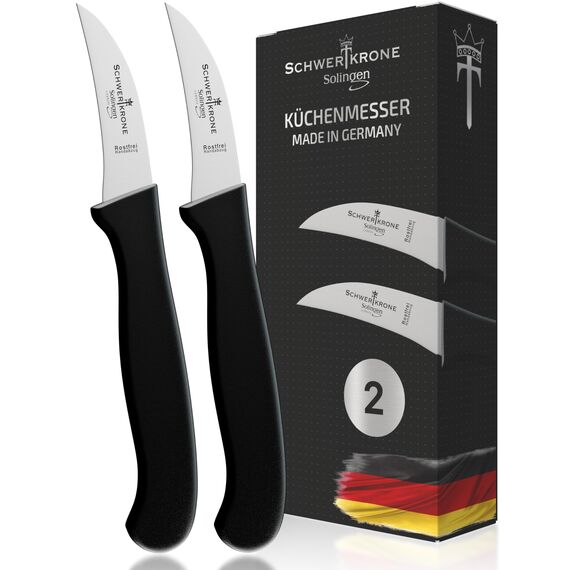 Schwertkrone® Schälmesser gebogen 2er Set [MADE IN SOLINGEN - GERMANY] - Gemüsemesser Obstmesser - Küchenmesser klein scharf - Schneidemesser Kartoffelschälmesser - Allzweckmesser (2x6cm gebogen)