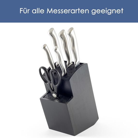 Hanseküche Messerblock - Messerhalter ohne Messer aus Holz Messerbrett (Bambus Schwarz, Quadratisch Schräg)