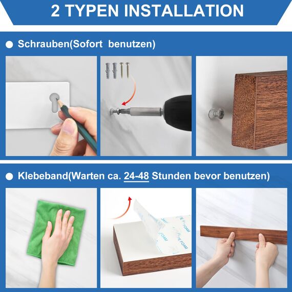 Magnetleiste Messer, Messerhalter magnetisch aus Walnussholz mit 2 Haken, 40cm Magnet Messerhalter Holz mit extra Starkem Magnet