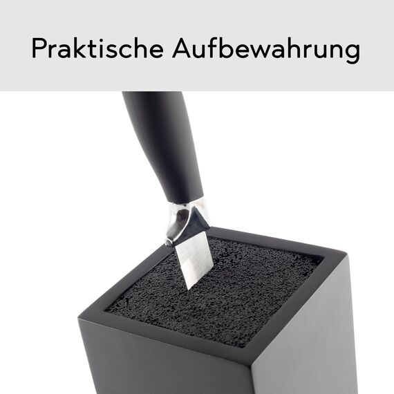 Hanseküche Messerblock - Messerhalter ohne Messer aus Holz Messerbrett Schwarz Borsteneinsatz Dunkel Einsatz Hochwertig Leer Groß Quadratisch Unbestückt (Kautschukholz, Quadratisch Schräg)