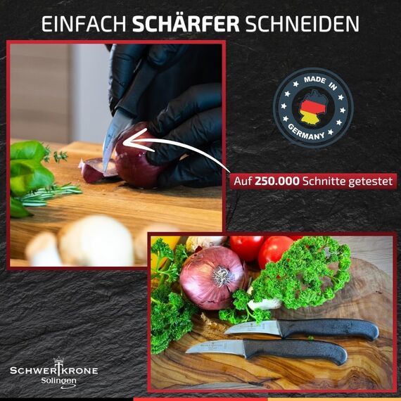 Schwertkrone 4er Messer-Set gebogen/Vogelschnabel/Solingen/Gemüsemesser scharf Küchenmesser Schälmesser Allzweckmesser/Germany rostfrei 2,5" / Handabzug - superscharf - spülmaschinengeeignet
