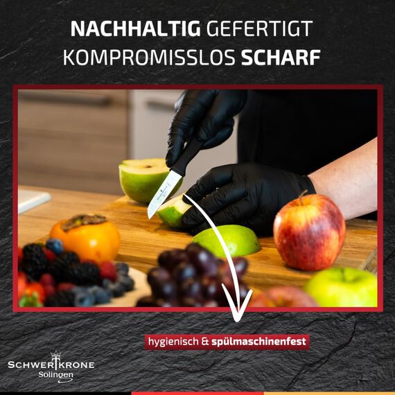 Schwertkrone® Schälmesser gebogen & gerade [MADE IN SOLINGEN - GERMANY] - Gemüsemesser Obstmesser - Küchenmesser klein scharf Schneidemesser Kartoffelschälmesser - Allzweckmesser (6cm +7,5cm)