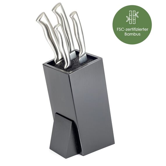 Hanseküche Messerblock - Messerhalter ohne Messer aus Holz Messerbrett (Bambus Schwarz, Quadratisch Schräg einfach)