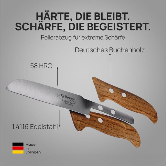 Schwertkrone® Schälmesser gerade Premium 2er Set [MADE IN SOLINGEN - GERMANY] - Gemüsemesser Obstmesser - Küchenmesser klein scharf - Schneidemesser Kartoffelschälmesser - Allzweckmesser (2x 7,5cm)