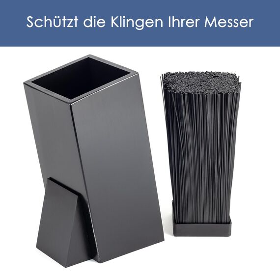 Hanseküche Messerblock - Messerhalter ohne Messer aus Holz Messerbrett (Bambus Schwarz, Quadratisch Schräg einfach)
