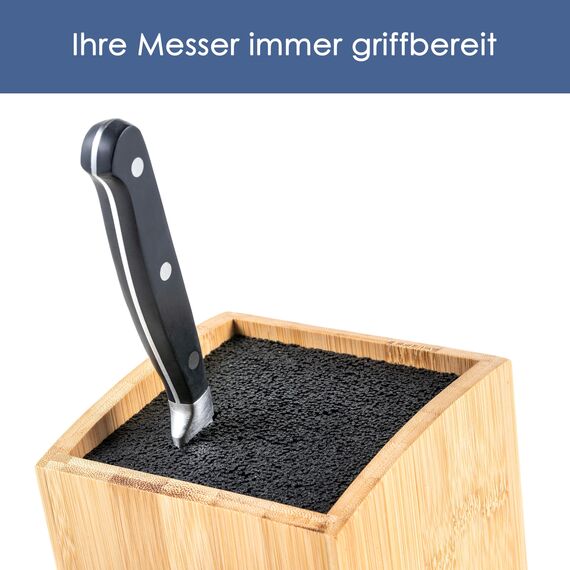 Hanseküche Messerblock - Messerhalter ohne Messer aus Holz Messerbrett (Bambus Braun, Quadratisch Schräg)