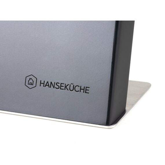 Hanseküche Messerblock - Messerhalter ohne Messer aus Holz Messerbrett (Akazie Schwarz Metallboden, Einseitig)