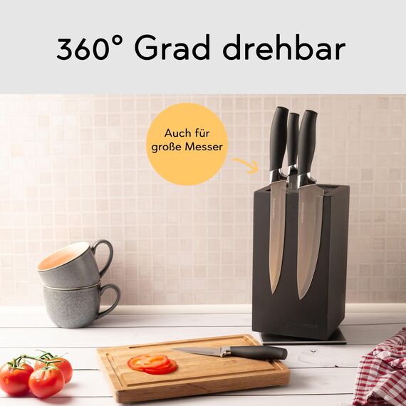 Hanseküche Messerblock - Messerhalter ohne Messer aus Holz Messerbrett (Kautschukholz, Rotierend)