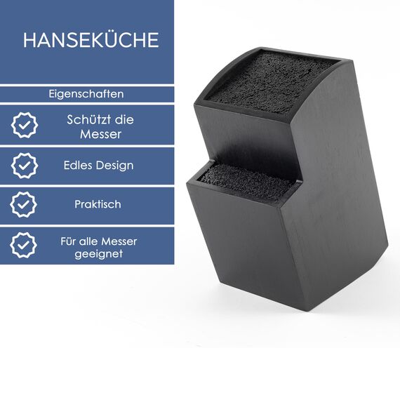 Hanseküche Messerblock - Messerhalter ohne Messer aus Holz Messerbrett (Bambus Schwarz, Quadratisch Schräg)