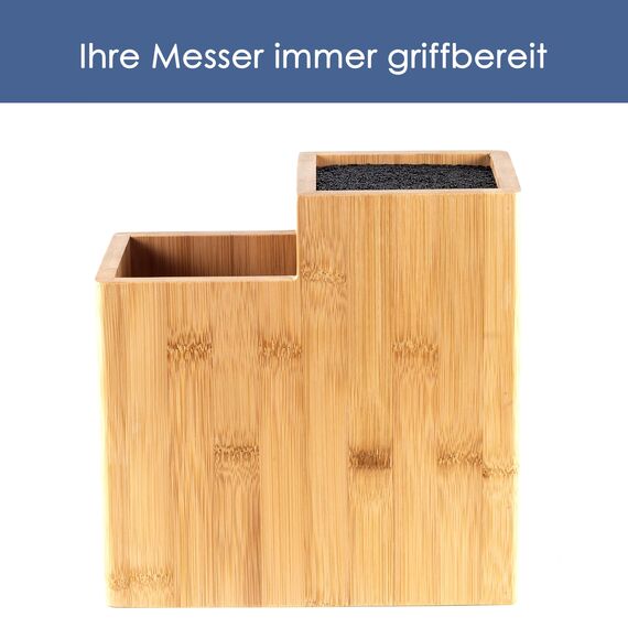 Hanseküche Messerblock - Messerhalter ohne Messer aus Holz Messerbrett (Bambus Braun, Quadratisch Gerade)