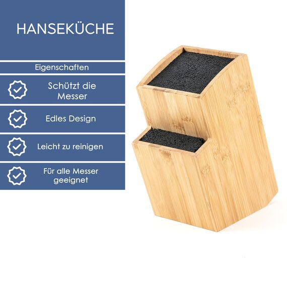 Hanseküche Messerblock - Messerhalter ohne Messer aus Holz Messerbrett (Bambus Braun, Quadratisch Schräg)