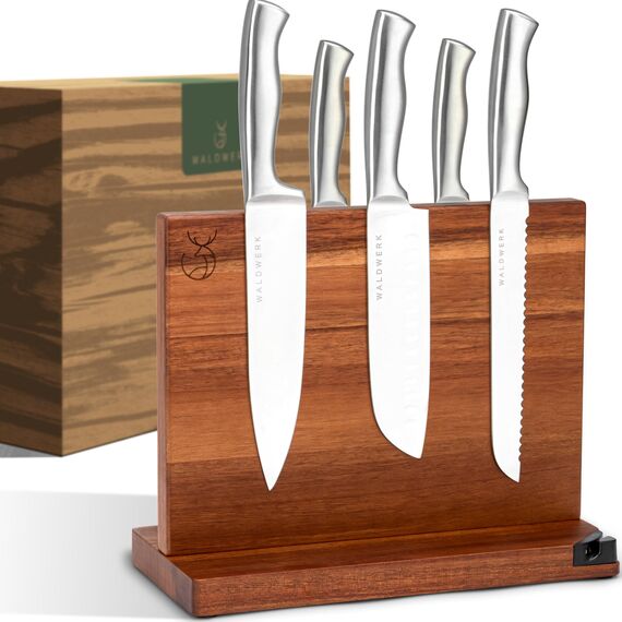 WALDWERK Messerblock magnetisch ohne Messer (31cm) - Messerhalter aus edlem Akazienholz - unbestückter magnetischer Messerblock