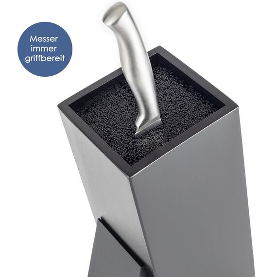 Hanseküche Messerblock - Messerhalter ohne Messer aus Holz Messerbrett (Bambus Schwarz, Quadratisch Schräg einfach)