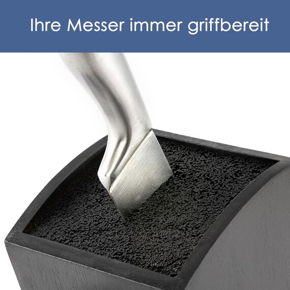 Hanseküche Messerblock - Messerhalter ohne Messer aus Holz Messerbrett (Bambus Schwarz, Quadratisch Schräg)