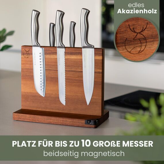 WALDWERK Messerblock magnetisch ohne Messer (31cm) - Messerhalter aus edlem Akazienholz - unbestückter magnetischer Messerblock