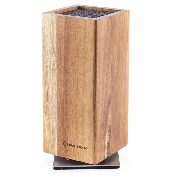 Hanseküche Messerblock - Messerhalter ohne Messer aus Holz Messerbrett (Akazienholz, Mit Borsteneinsatz)