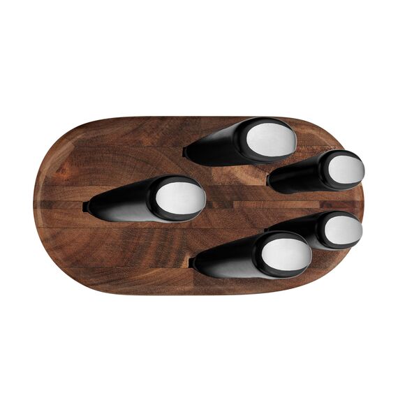 Jamie Oliver by Tefal 5-teiliges Küchenmesser-Set + Block, Koch-/Santoku-/Brot-/Universal-/Schälmesser, eisgehärtet, deutsche Edelstahlklingen, Akazienholz-Block, Braun, K267S556