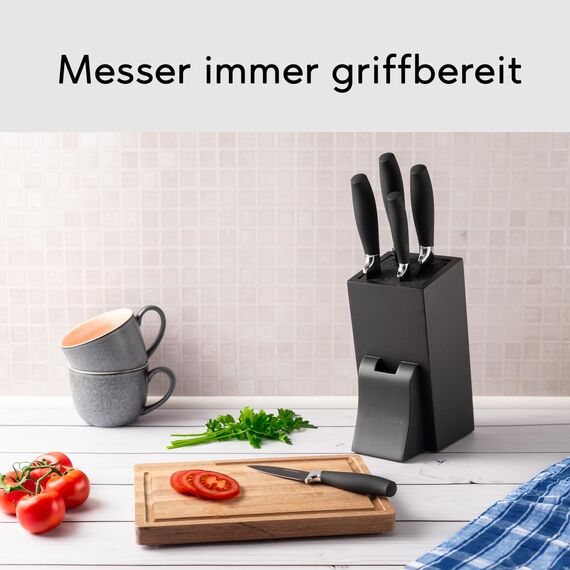 Hanseküche Messerblock - Messerhalter ohne Messer aus Holz Messerbrett Schwarz Borsteneinsatz Dunkel Einsatz Hochwertig Leer Groß Quadratisch Unbestückt (Kautschukholz, Quadratisch Schräg)