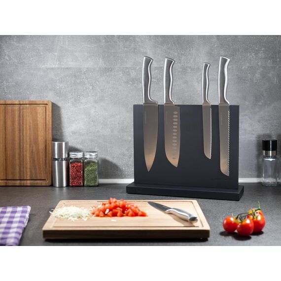 Hanseküche Messerblock - Messerhalter ohne Messer aus Holz Messerbrett (Akazie Schwarz, Doppelseitig)