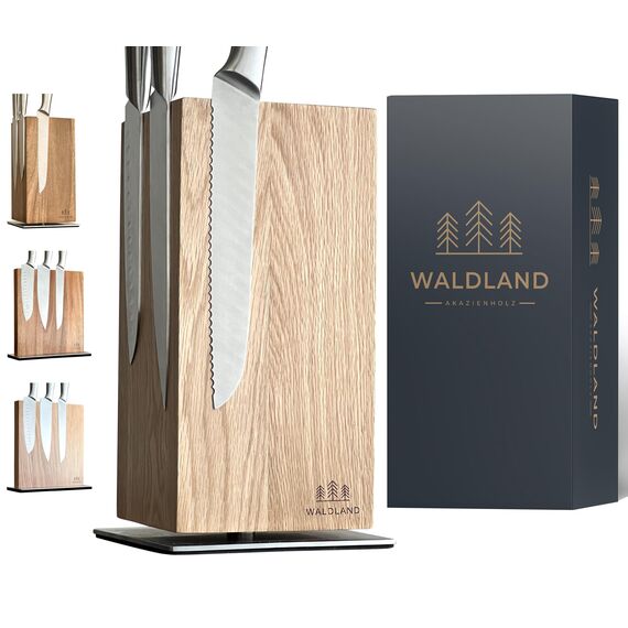 WALDLAND Premium Messerblock ohne Messer – Messerblock magnetisch und 360° drehbar aus edlem & robustem Eichenholz I Messerhalter magnetisch für Messer I Holzblock I Knife Holder Block (360°, Eiche)