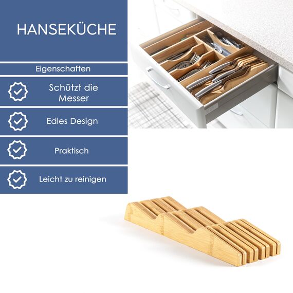 Hanseküche Messerblock - Messerhalter ohne Messer aus Holz Messerbrett (Bambus Braun, Schublade)