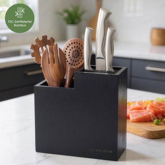 Hanseküche Messerblock - Messerhalter ohne Messer aus Holz Messerbrett (Bambus, Extra Breit)