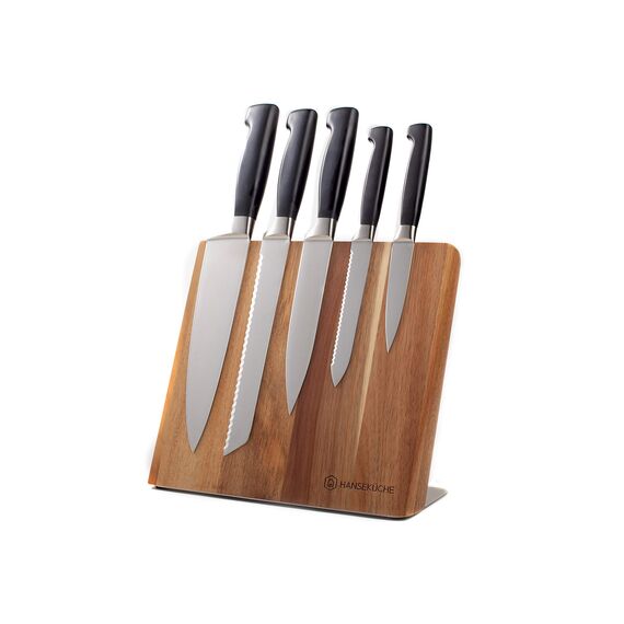 Hanseküche Magnetischer Messerblock - Messerhalter ohne Messer aus Holz Messerbrett, Akazienholz unbestückter magnetisch (Akazie Braun Metallboden, Einseitig)