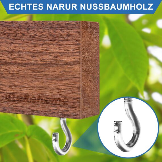 Magnetleiste Messer, Messerhalter magnetisch aus Walnussholz mit 2 Haken, 59cm Magnet Messerhalter Holz mit extra Starkem Magnet