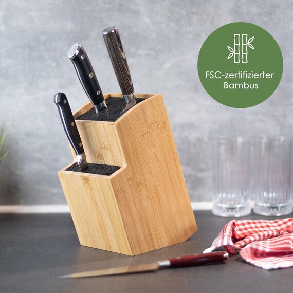 Hanseküche Messerblock - Messerhalter ohne Messer aus Holz Messerbrett (Bambus Braun, Quadratisch Schräg)