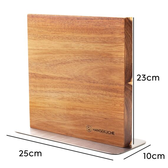 Hanseküche Messerblock - Messerhalter ohne Messer aus Holz Messerbrett (Akazie Braun Metallboden, Doppelseitig)