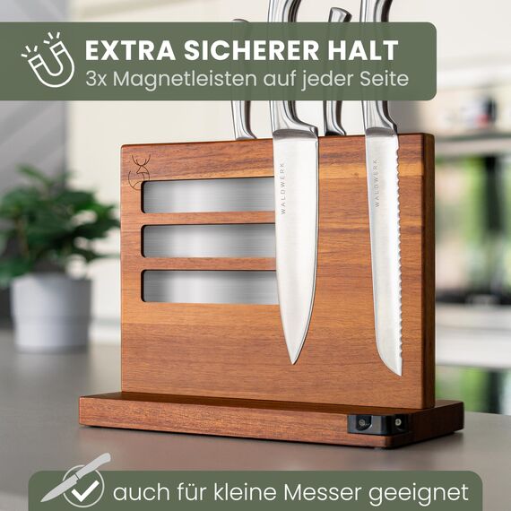 WALDWERK Messerblock magnetisch ohne Messer (31cm) - Messerhalter aus edlem Akazienholz - unbestückter magnetischer Messerblock