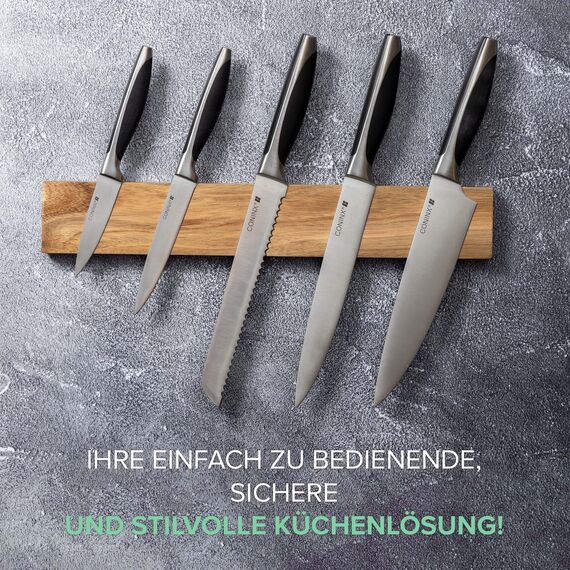 Coninx Magnetleiste Messer Holz 40cm | Küchenmesser Messerhalter Magnetisch mit extra starkem Magnet | Magnetstreifen Wandmontage | Magnetischer Messerblock aus Akazienholz