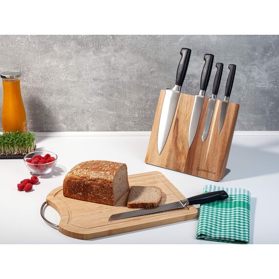 Hanseküche Magnetischer Messerblock - Messerhalter ohne Messer aus Holz Messerbrett, Akazienholz unbestückter magnetisch (Akazie Braun Metallboden, Einseitig)