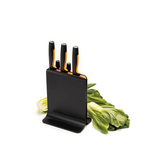 Fiskars Design-Messerblock mit 5 Messern, Functional Form, Inklusive Gemüsemesser, Tomatenmesser, Santoku Kochmesser, Kochmesser und Brotmesser, Kunststoff, Schwarz, 1057554