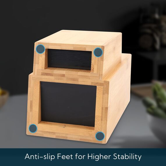 KITCHENDAO Bambus-Universalmesserblock, extra großer zweistufiger Bambus-Messerständer ohne Schlitze, sichere Aufbewahrung für Messer und Küchenutensilien, abnehmbare Borsten für einfache Reinigung