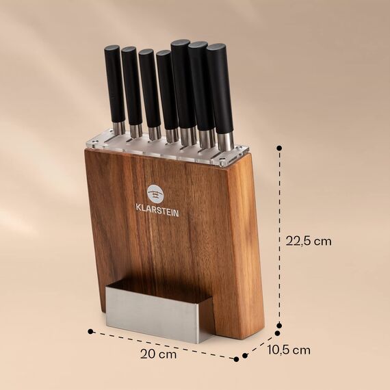 Klarstein Messerblock mit Messer, 7-Teiliges-Set mit Block, 7 Küchenmesser & Holz-Messerblock, Scharfes Stahl, Kratzfest, Japanisch Inspiriertes Messerset mit Block für Profiköche