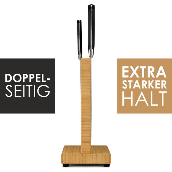 LARHN Messerblock Magnetisch Holz aus Bambus für bis zu 23 cm Messer - Extrastarker Doppelseitiger Messerhalter Magnetisch - Magnetischer Messerblock Ohne Messer