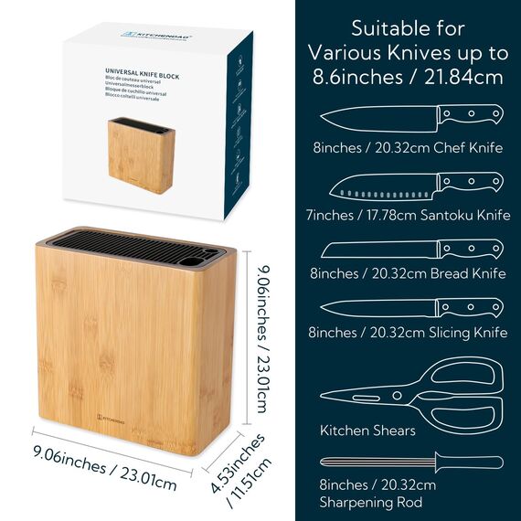 XL Universal-Messerblock mit Schlitzen für Scheren und Schärfstab – Messerhalter für sichere, platzsparende Messeraufbewahrung – Einzigartiges Schlitz-Design zum Schutz der Klinge