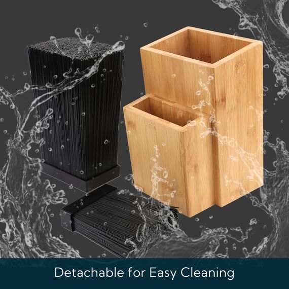 KITCHENDAO Bambus-Universalmesserblock, extra großer zweistufiger Bambus-Messerständer ohne Schlitze, sichere Aufbewahrung für Messer und Küchenutensilien, abnehmbare Borsten für einfache Reinigung