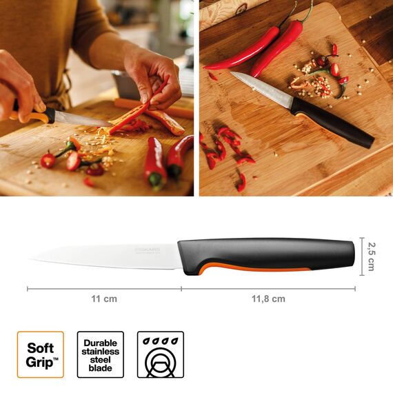 Fiskars Küchenmesser-Set, 5-teilig, Functional Form, Inklusive Kochmesser (groß), Gemüsemesser, Tomatenmesser, Santoku Kochmesser und Brotmesser, Japanischer Edelstahl/Kunststoff, 1057558