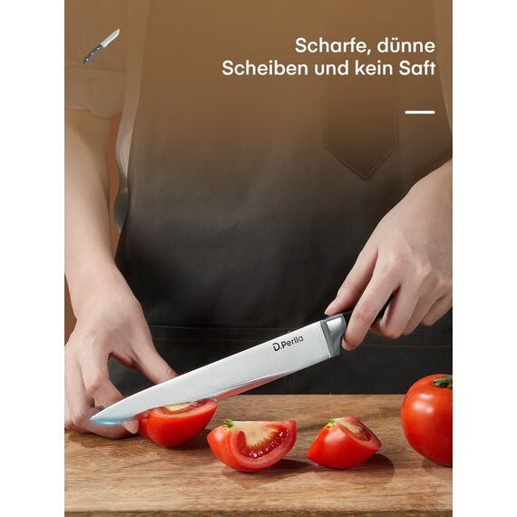 D.Perlla Messerblock Set, 6 teilig Messerset mit Holzblock, Kochmesser Set mit Scharfe Klingen, Edelstahl mit Hohem Kohlenstoffgehalt, Braun