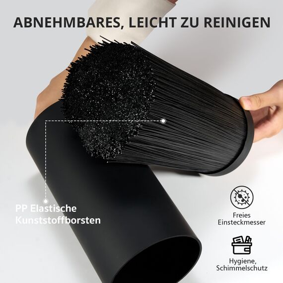 Cheerhom Messerblock Ohne Messer Schwarz, Universal Messerblocks mit Flexiblen Lamellen, Messerblock Leer mit Borsten, Unbestückte Messerblöcke für 5-8 Messer Aller Art, 22 x 11 x 11 cm