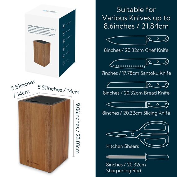 KITCHENDAO Akazienholz Universal-Messerblock-Halter mit Schlitzen für Schere und Wetzstab – messerblock ohne messer holz zur sicheren Aufbewahrung von platzsparenden Messern