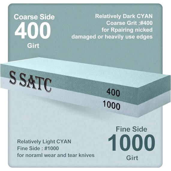 SATC Schleifstein 2-IN-1 Wetzstein 400/1000 Grits Messer Schärfen Abziehstein Knife Sharpener Messerschärfer Inklusive Schärfsteinhalter und Geführtem Winkel