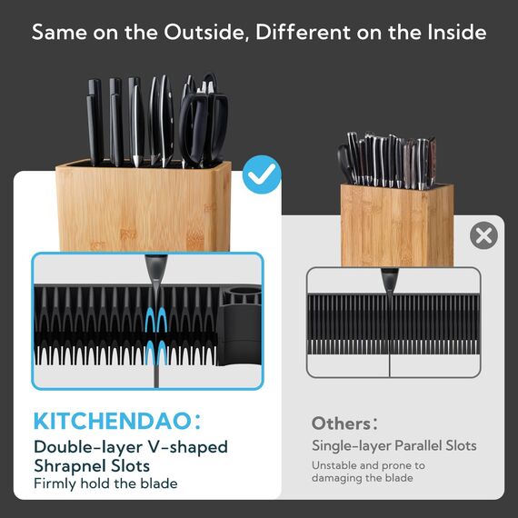 XL Universal-Messerblock mit Schlitzen für Scheren und Schärfstab – Messerhalter für sichere, platzsparende Messeraufbewahrung – Einzigartiges Schlitz-Design zum Schutz der Klinge