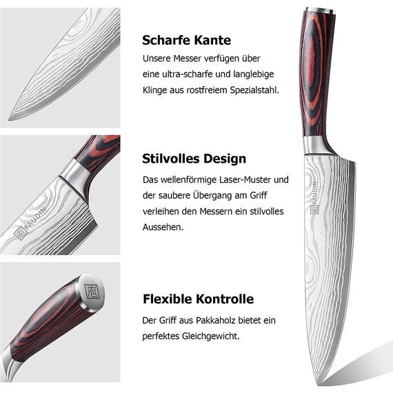 PAUDIN Messerset 7-teilig, Küchenmesserset aus hochwertigem Edelstahl, Profi Kochmesser mit scharfer Klinge, Küchenmesser mit ergonomischem Holzgriff, langlebiges Messer Set, Geschenkbox
