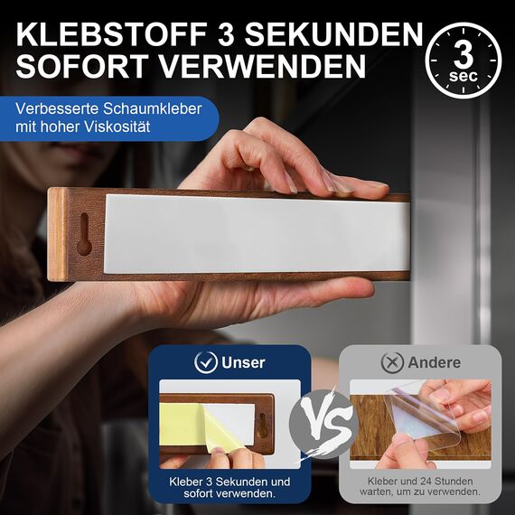 ENOKING Magnetleiste Messer 40 cm, Messerblock Magnetisch ohne Messer, Magnet Messerhalter aus Akazienholz mit 4 Haken