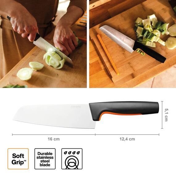 Fiskars Küchenmesser-Set, 5-teilig, Functional Form, Inklusive Kochmesser (groß), Gemüsemesser, Tomatenmesser, Santoku Kochmesser und Brotmesser, Japanischer Edelstahl/Kunststoff, 1057558