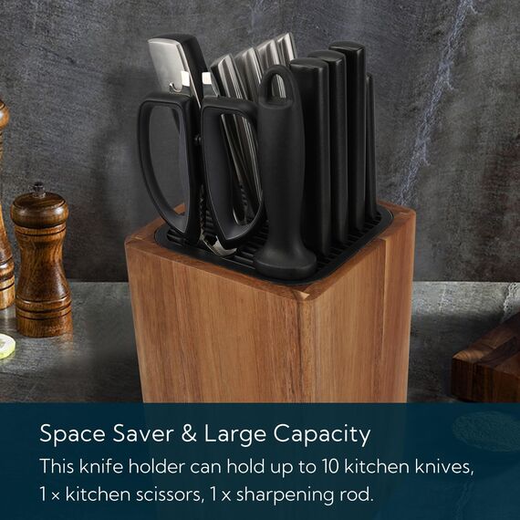 KITCHENDAO Akazienholz Universal-Messerblock-Halter mit Schlitzen für Schere und Wetzstab – messerblock ohne messer holz zur sicheren Aufbewahrung von platzsparenden Messern